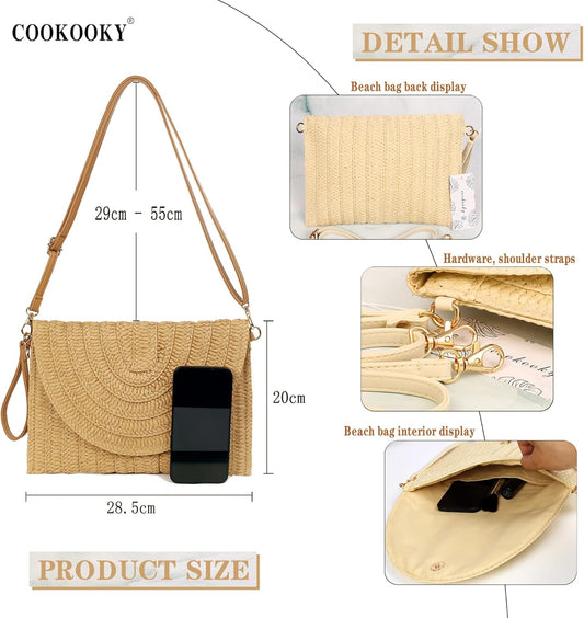 Straw Clutch Handbag Summer Beach Straw Purse for Women woven Envelope Bag