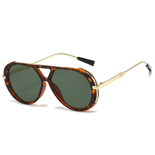 Retro Leopard Print Frame Green Lens Double Bridge Sunglasses