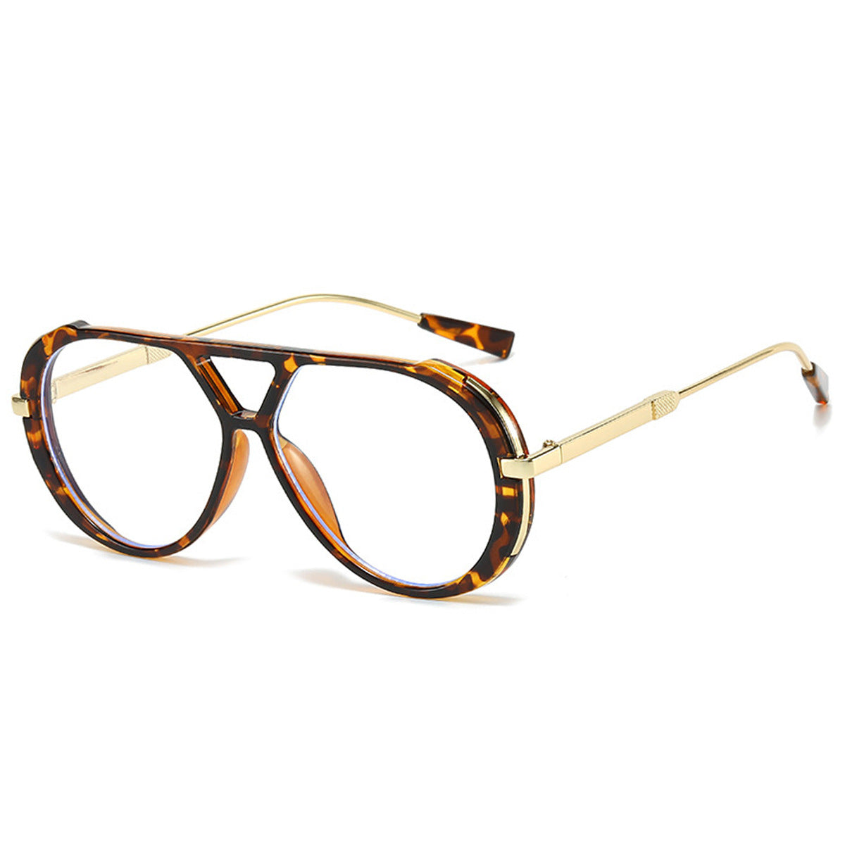 Retro Leopard Print Frame Green Lens Double Bridge Sunglasses