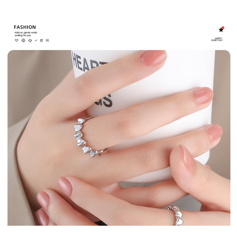 Titanium Steel Electroplated Gold Heart-shaped Spliced Open Ring