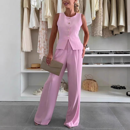 Cross-Border Women's Clothing 2025 New Elegant Commuter V-neck Fastener Decoration Vest Trousers Suit