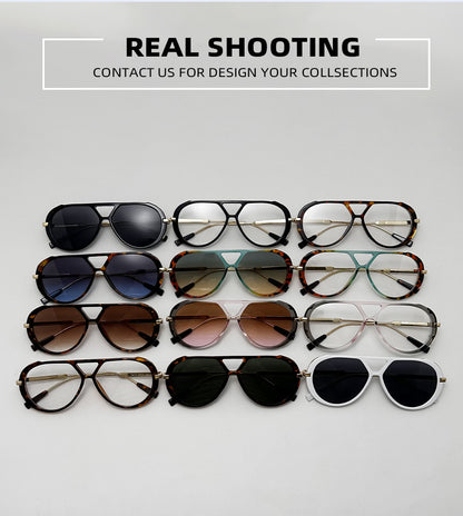 Retro Leopard Print Frame Green Lens Double Bridge Sunglasses