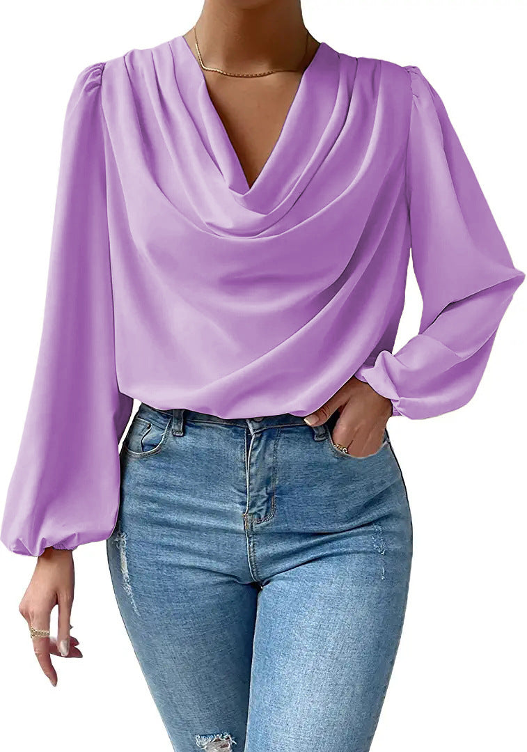 Chiffon Long Sleeve Loose Draped Shirt