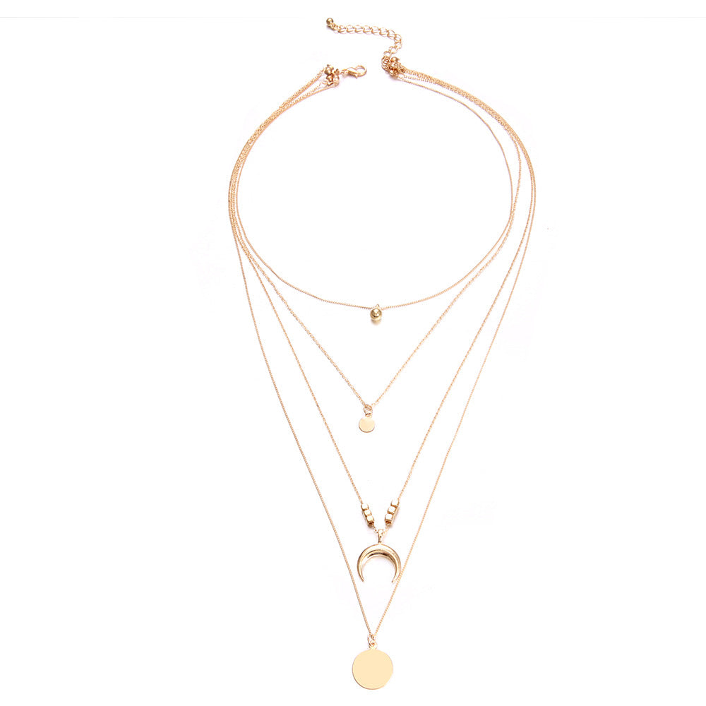 Multi-layer Moon Disc Pendant Necklace