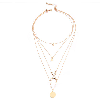 Multi-layer Moon Disc Pendant Necklace