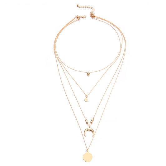 Multi-layer Moon Disc Pendant Necklace