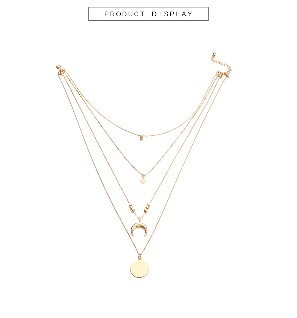 Multi-layer Moon Disc Pendant Necklace