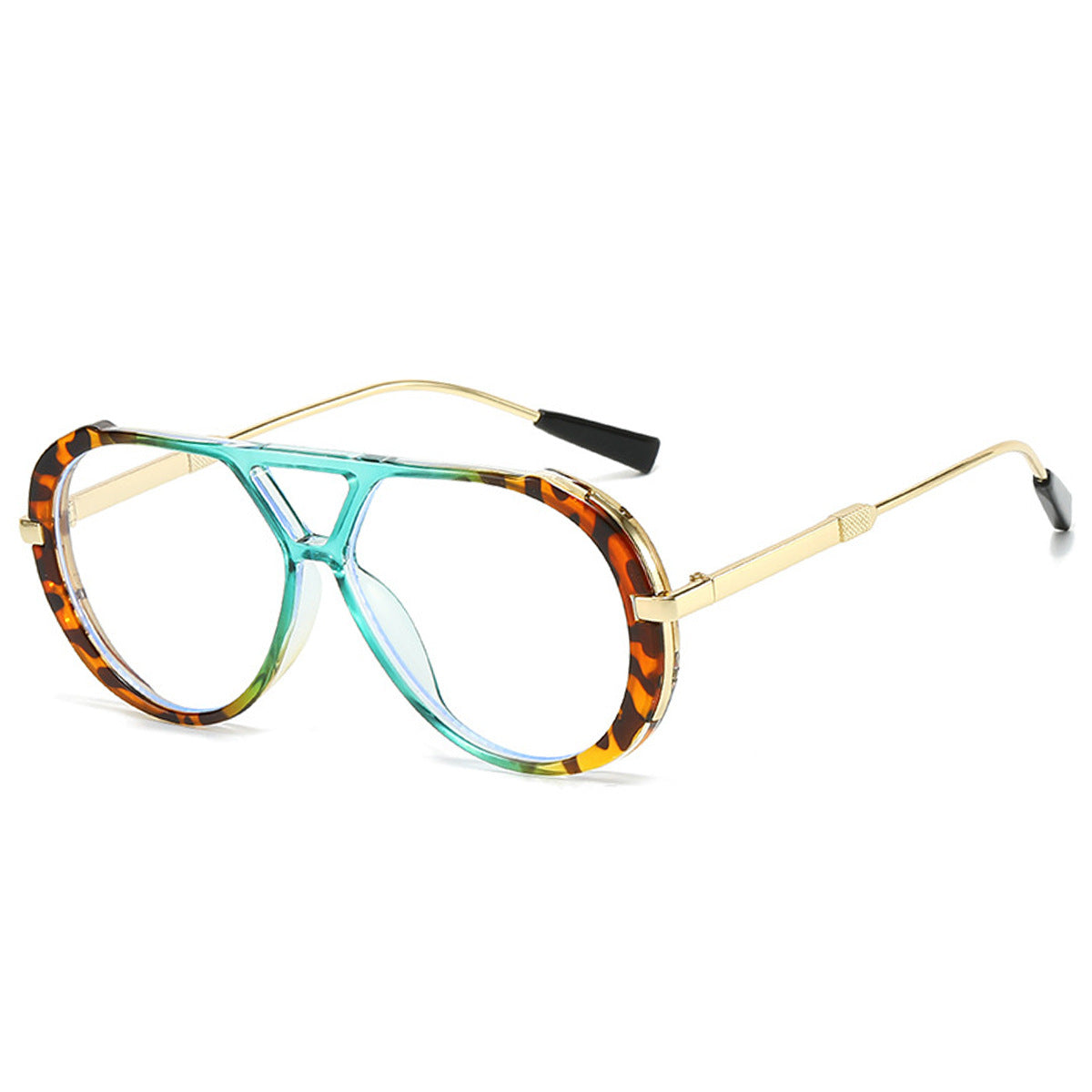 Retro Leopard Print Frame Green Lens Double Bridge Sunglasses
