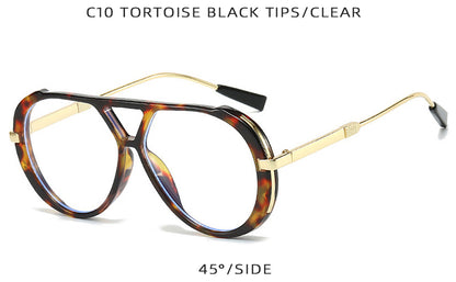 Retro Leopard Print Frame Green Lens Double Bridge Sunglasses