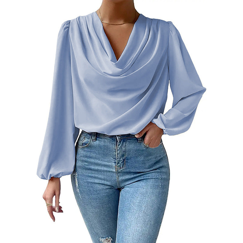 Chiffon Long Sleeve Loose Draped Shirt