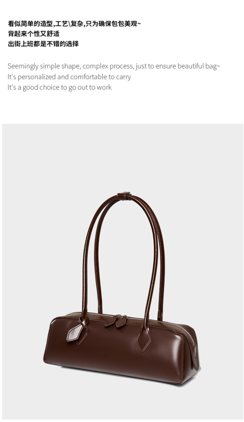 Single Shoulder Large Capacity Cowhide Underarm Red Baguette Bag