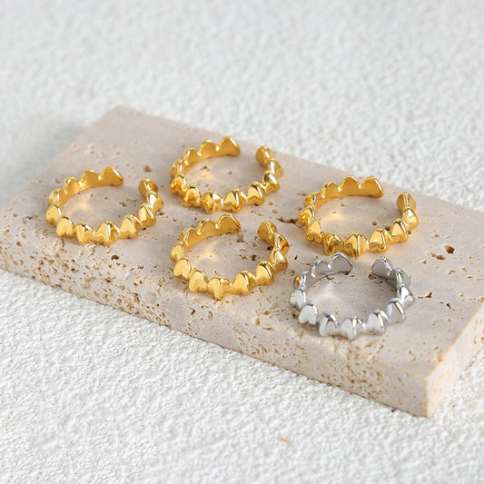 Titanium Steel Electroplated Gold Heart-shaped Spliced Open Ring
