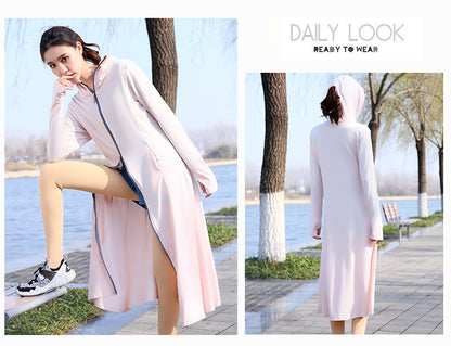 Summer Outdoor Hooded Casual Mid-Length Ice Silk Sunscreen Cardigan