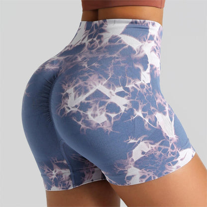 Outdoor three-point tie-dye high-elastic tight-fitting quick-drying yoga shorts