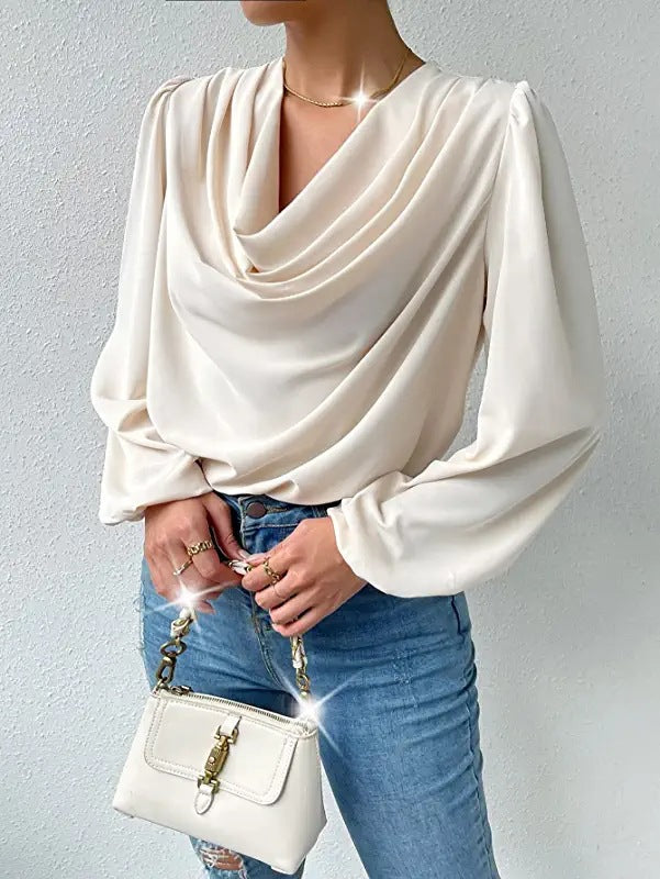 Chiffon Long Sleeve Loose Draped Shirt
