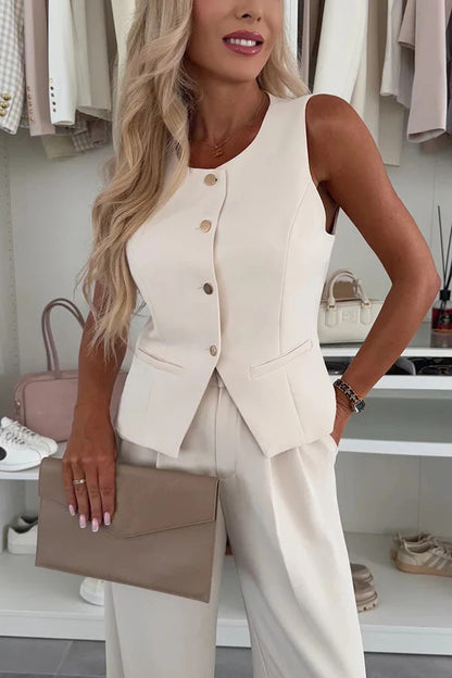 Cross-Border Women's Clothing 2025 New Elegant Commuter V-neck Fastener Decoration Vest Trousers Suit
