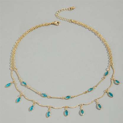 Zircon Water Drop Geometric Tassel Necklace