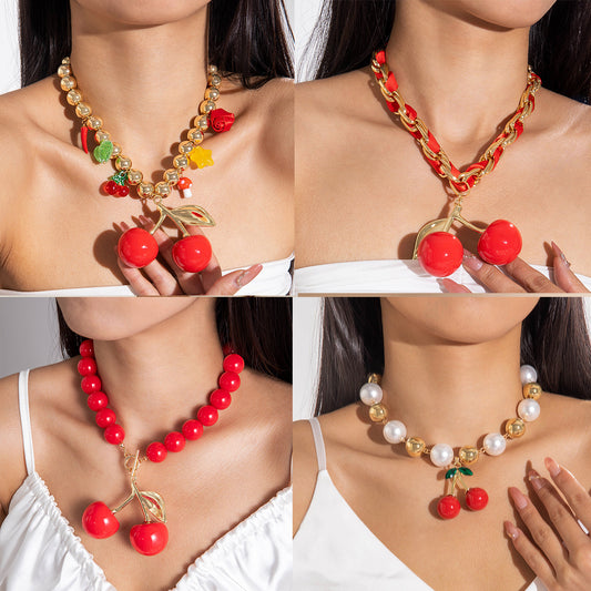 Exaggerated Acrylic Alloy Cherry Necklace