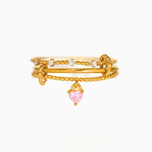 Multi-layer Zircon Heart-shaped Adjustable Open Ring