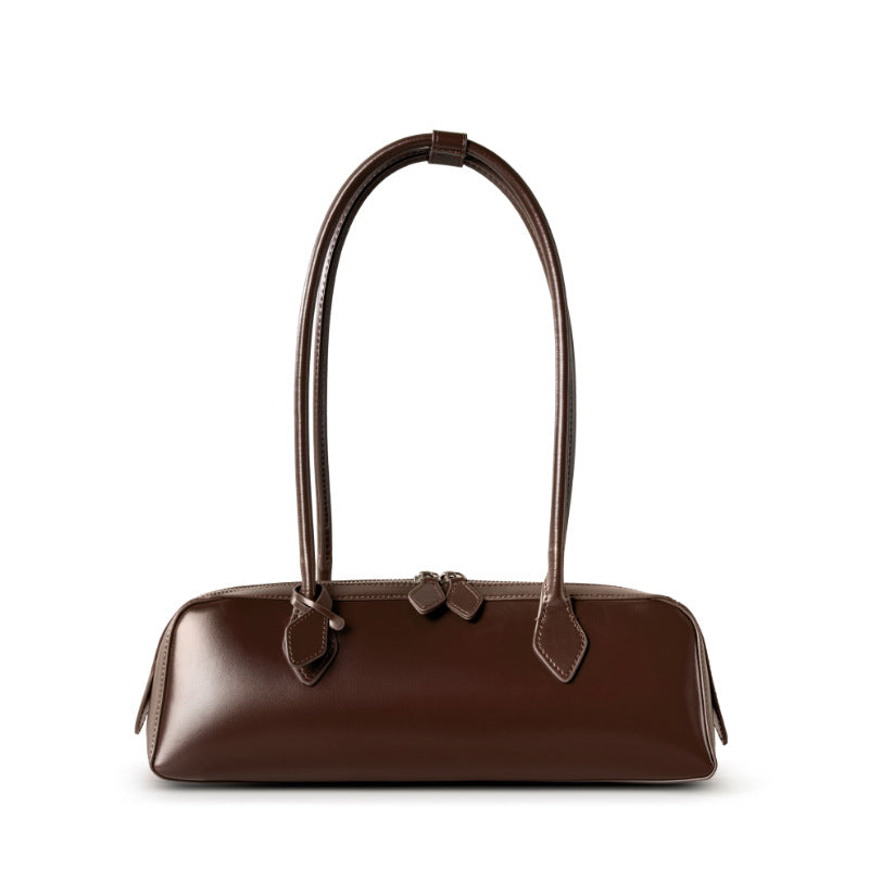 Single Shoulder Large Capacity Cowhide Underarm Red Baguette Bag